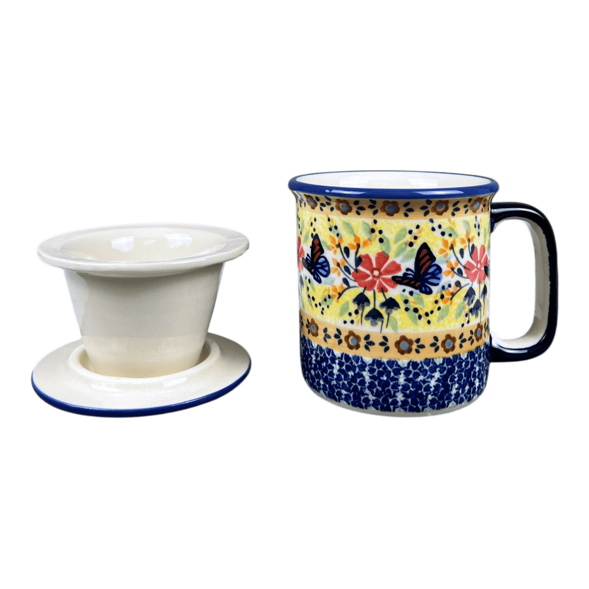 Mug, Tea Infuser Mug, 12 oz in "Butterfly Bliss" by Manufaktura | K073S-WK73