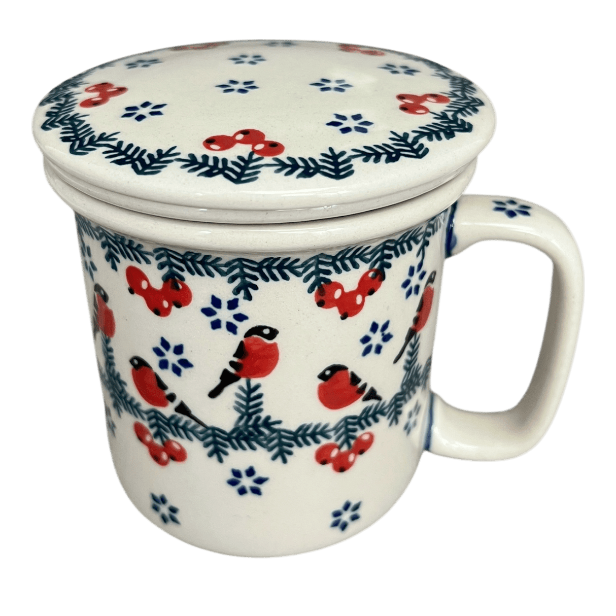 Mug, Tea Infuser Mug, 12 oz in "Red Bird" by Manufaktura | K073T-GILE