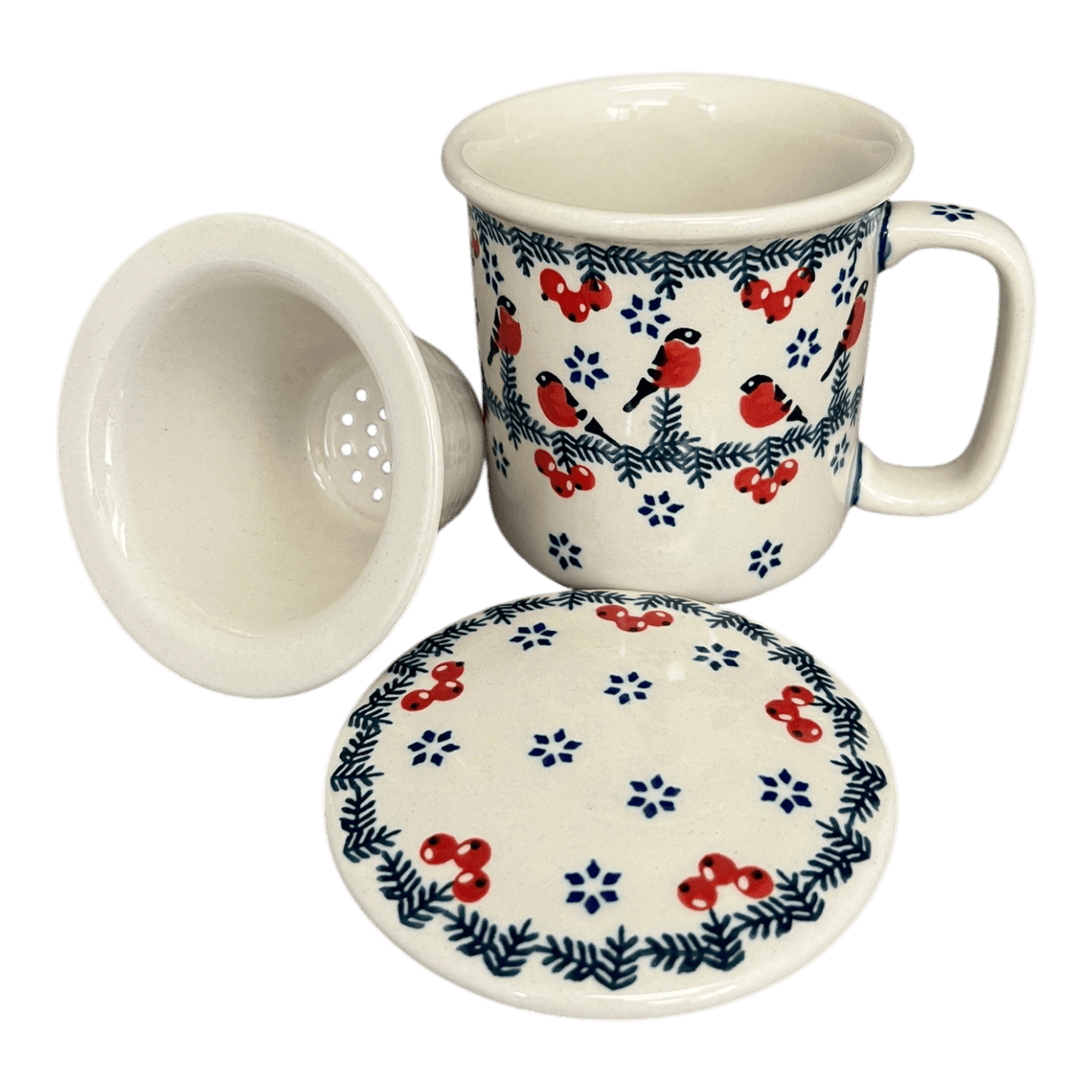 Mug, Tea Infuser Mug, 12 oz in "Red Bird" by Manufaktura | K073T-GILE
