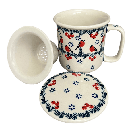 Mug, Tea Infuser Mug, 12 oz in "Red Bird" by Manufaktura | K073T-GILE