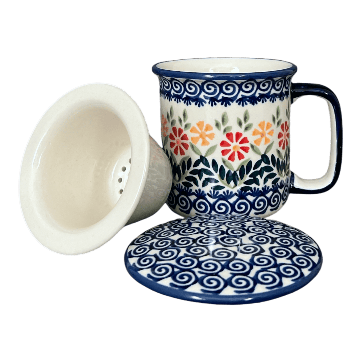 Mug, Tea Infuser, 12 oz in "Flower Power" by Manufaktura | K073T-JS14