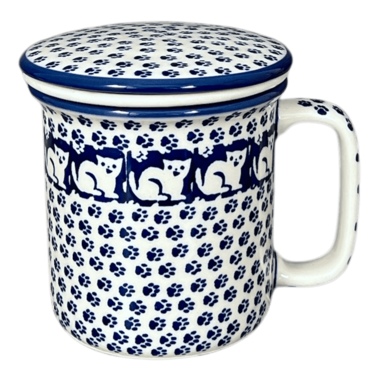 Mug, Tea Infuser Mug, 12 oz in "Kitty Cat Path" by Manufaktura | K073T-KOT6