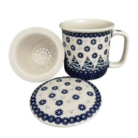 Mug, Tea Infuser Mug, 12 oz in "Snowy Pines" by Manufaktura | K073T-U22