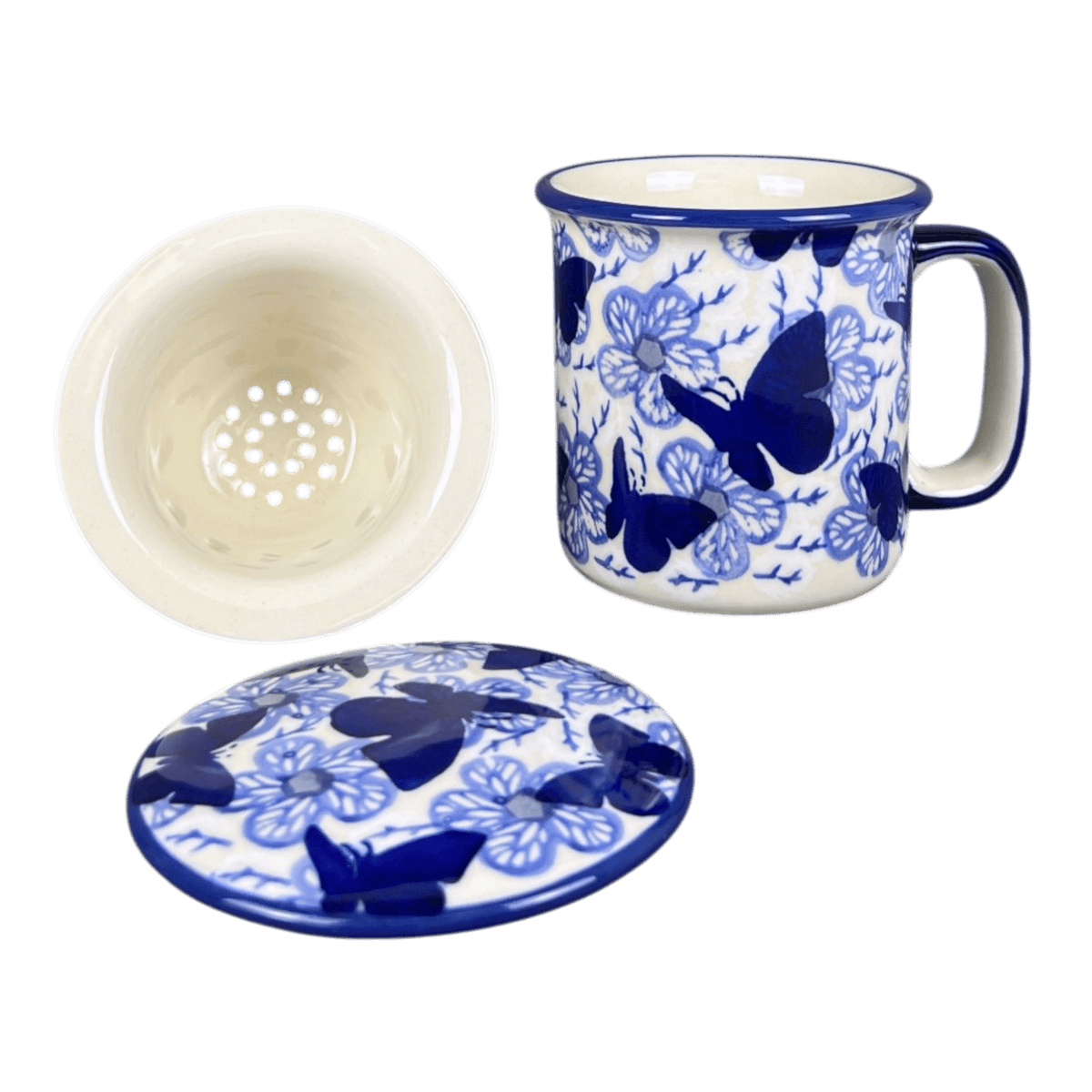 Mug, Tea Infuser Mug, 12 oz in "Blue Butterfly" by Manufaktura | K073U-AS58