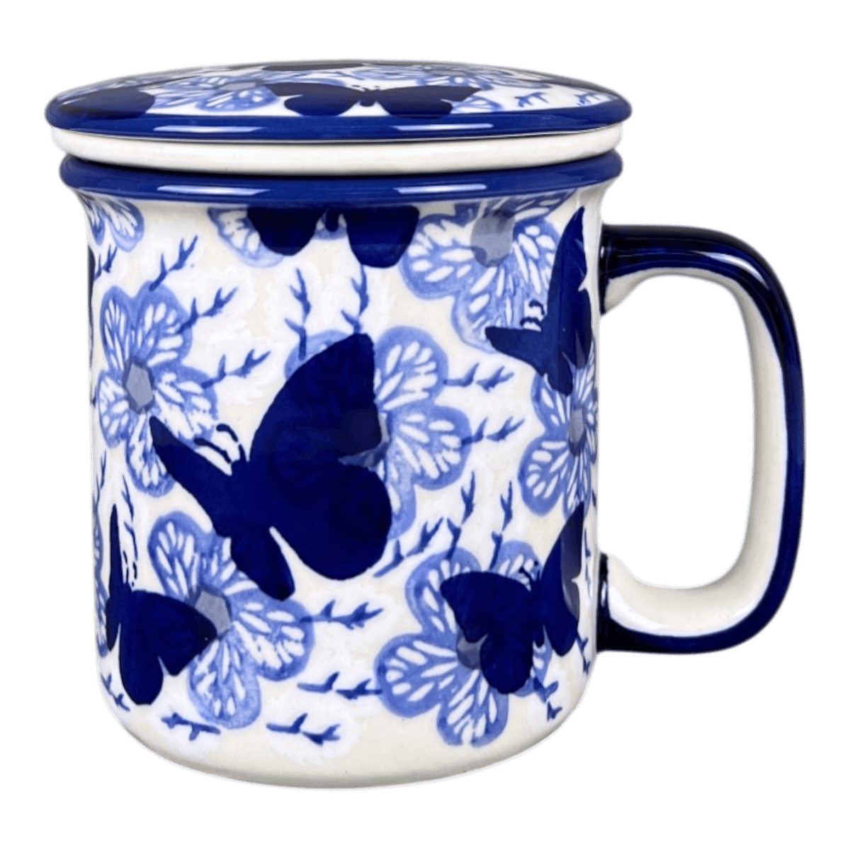 Mug, Tea Infuser Mug, 12 oz in "Blue Butterfly" by Manufaktura | K073U-AS58