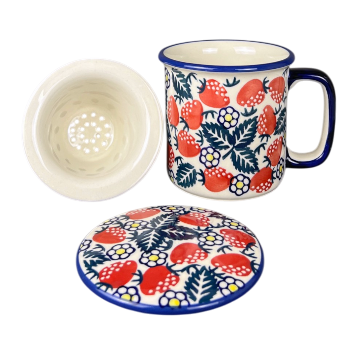 Mug, Tea Infuser Mug, 12 oz in "Strawberry Fields" by Manufaktura | K073U-AS59
