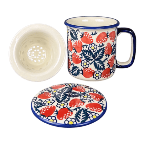 Mug, Tea Infuser Mug, 12 oz in "Strawberry Fields" by Manufaktura | K073U-AS59
