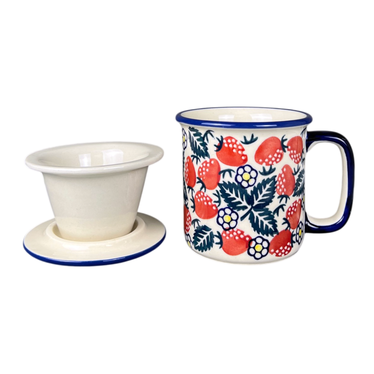 Mug, Tea Infuser Mug, 12 oz in "Strawberry Fields" by Manufaktura | K073U-AS59