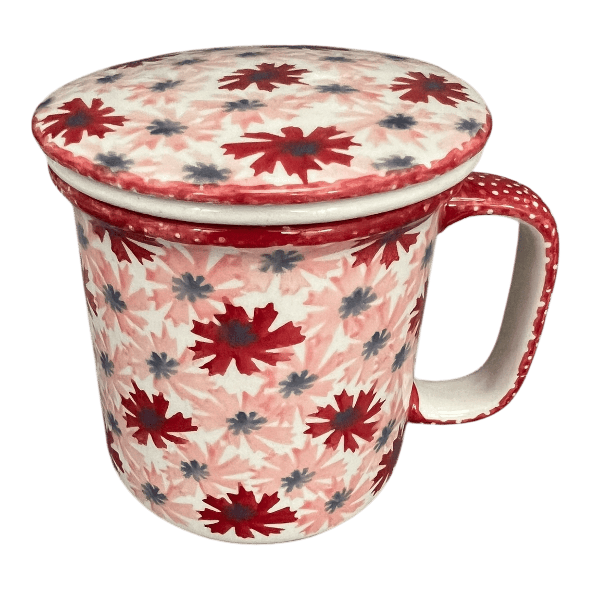 Mug, Tea Infuser Mug, 12 oz in "Scarlet Daisy" by Manufaktura | K073U-AS73