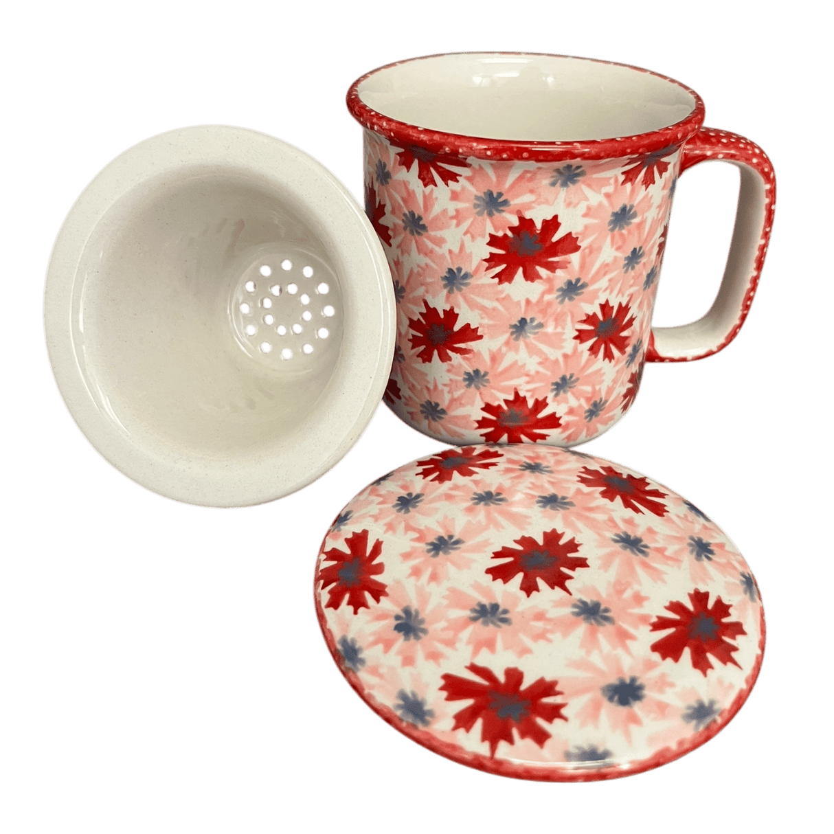 Mug, Tea Infuser Mug, 12 oz in "Scarlet Daisy" by Manufaktura | K073U-AS73
