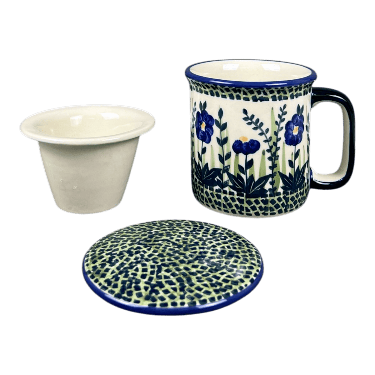 Mug, Tea Infuser Mug, 12 oz in "Bouncing Blue Blossoms" by Manufaktura | K073U-IM03