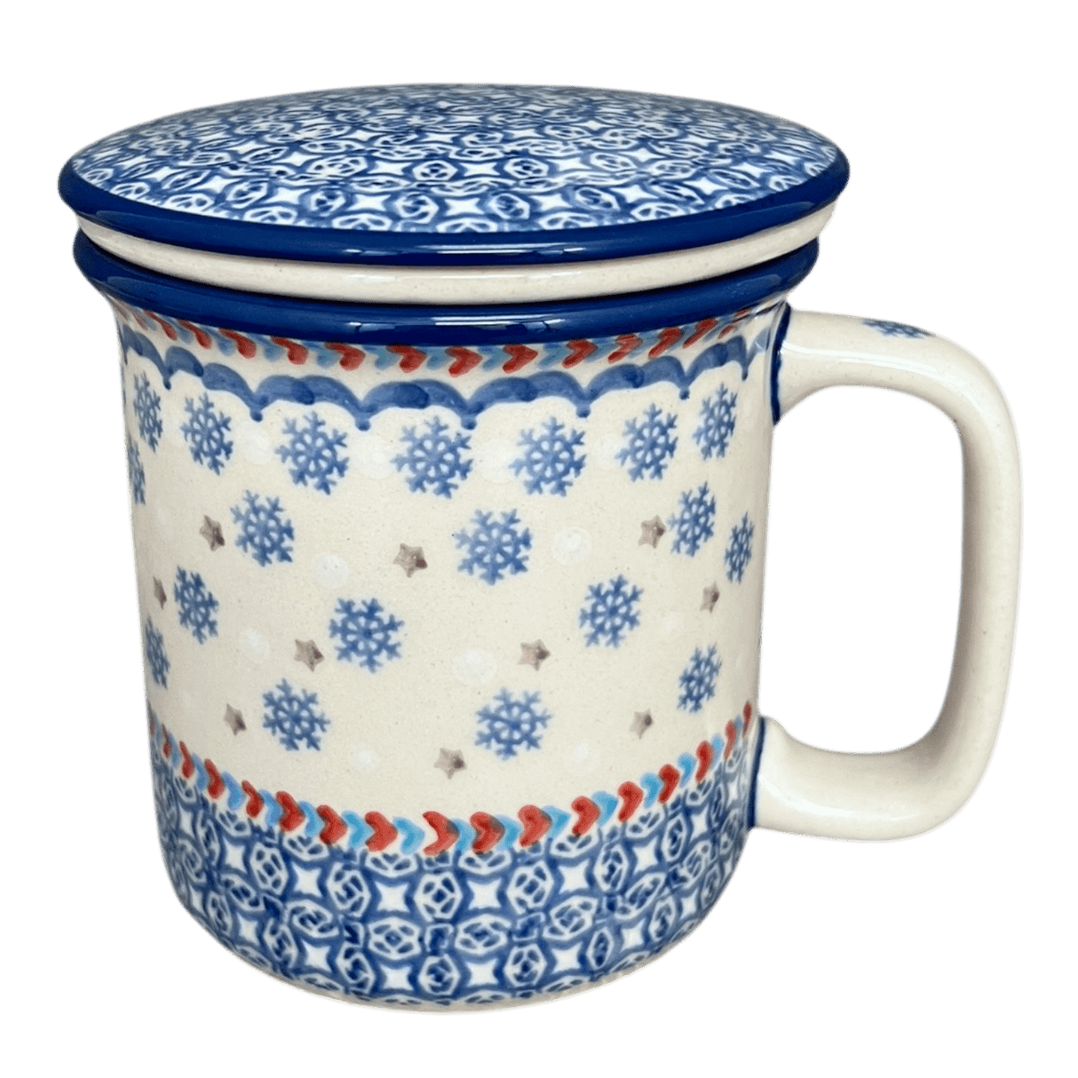 Mug, Tea Infuser Mug, 12 oz in "Snowflake Love" by Manufaktura | K073U-PS01