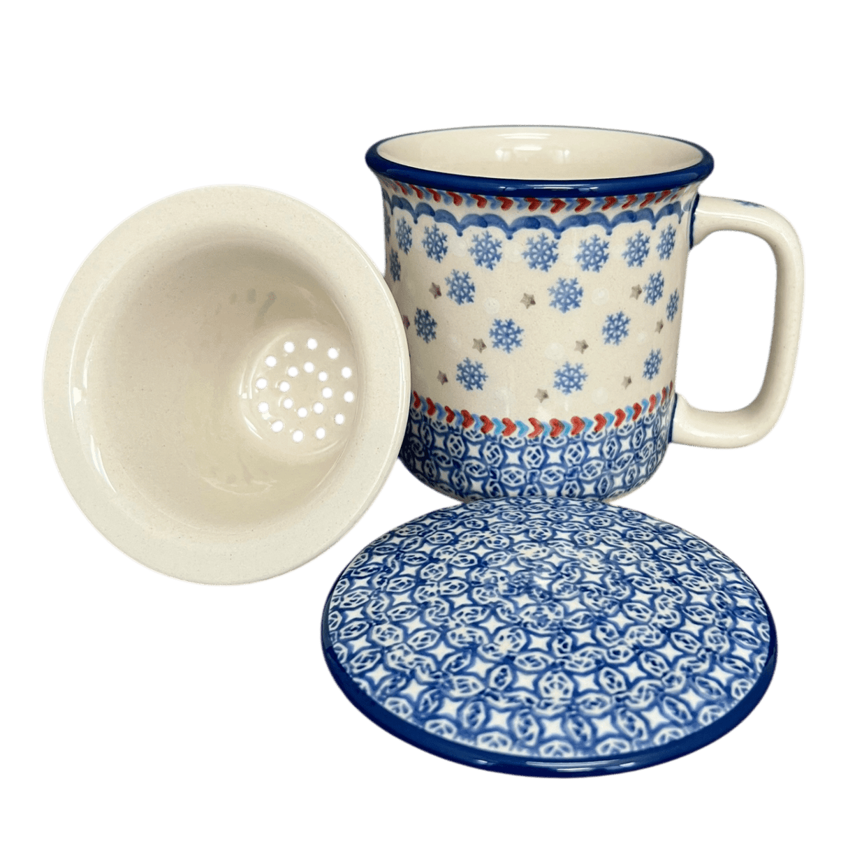 Mug, Tea Infuser Mug, 12 oz in "Snowflake Love" by Manufaktura | K073U-PS01