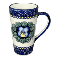 A picture of a Polish Pottery John's Mug (Pansies) | K083S-JZB as shown at PolishPotteryOutlet.com/products/12-oz-johns-mug-pansies-k083s-jzb