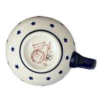 A picture of a Polish Pottery Medium Belly Mug (Winter's Eve) | K090S-IBZ as shown at PolishPotteryOutlet.com/products/10-oz-mug-winters-eve-k090s-ibz