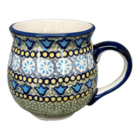 A picture of a Polish Pottery Medium Belly Mug (Blue Bells) | K090S-KLDN as shown at PolishPotteryOutlet.com/products/10-oz-mug-blue-bells-k090s-kldn