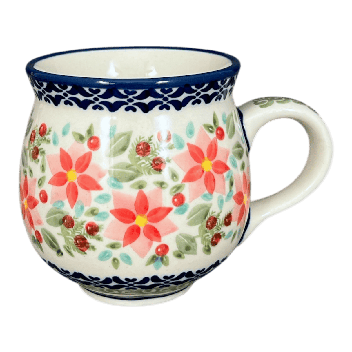 Mug, Belly Mug, 10oz Medium in "Pink Poinsettia" by Manufaktura | K090S-PS14