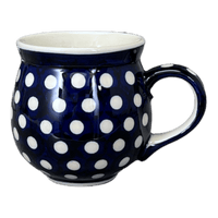 A picture of a Polish Pottery Medium Belly Mug (Hello Dotty) | K090T-9 as shown at PolishPotteryOutlet.com/products/the-medium-belly-mug-hello-dotty-k090t-9