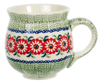 A picture of a Polish Pottery The Medium Belly Mug (Woven Reds) | K090T-P181 as shown at PolishPotteryOutlet.com/products/the-medium-belly-mug-woven-reds