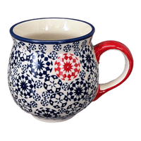 A picture of a Polish Pottery Medium Belly Mug (One of a Kind) | K090U-AS77 as shown at PolishPotteryOutlet.com/products/the-medium-belly-mug-one-of-a-kind-k090u-as77