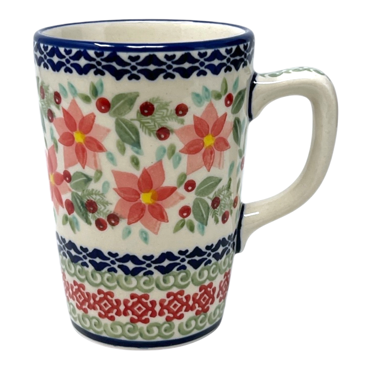 Mug, Pluton Mug, 12 oz in "Pink Poinsettia" by Manufaktura | K096S-PS14