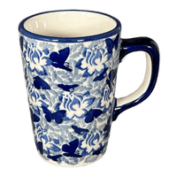 A picture of a Polish Pottery Pluton Mug (Dusty Blue Butterflies) | K096U-AS56 as shown at PolishPotteryOutlet.com/products/pluton-mug-dusty-blue-butterflies-k096u-as56
