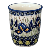 A picture of a Polish Pottery Wine Cup/Q-Tip Holder (Iris) | K100S-BAM as shown at PolishPotteryOutlet.com/products/4-oz-wine-cup-q-tip-holder-iris-k100s-bam