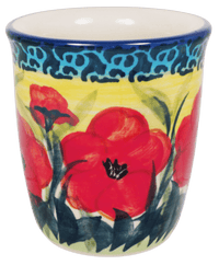 A picture of a Polish Pottery Wine Cup/Q-Tip Holder (Poppies in Bloom) | K100S-JZ34 as shown at PolishPotteryOutlet.com/products/wine-cup-q-tip-holder-poppies-in-bloom-k100s-jz34