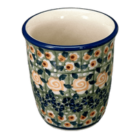 A picture of a Polish Pottery Wine Cup/Q-Tip Holder (Perennial Garden) | K100S-LM as shown at PolishPotteryOutlet.com/products/wine-cup-q-tip-holder-perennial-garden-k100s-lm