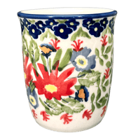 A picture of a Polish Pottery Wine Cup/Q-Tip Holder (Floral Fantasy) | K100S-P260 as shown at PolishPotteryOutlet.com/products/wine-cup-q-tip-holder-floral-fantasy-k100s-p260