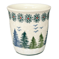 A picture of a Polish Pottery Wine Cup/Q-Tip Holder (Pine Forest) | K100S-PS29 as shown at PolishPotteryOutlet.com/products/4-oz-wine-cup-q-tip-holder-pine-forest-k100s-ps29
