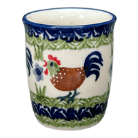 A picture of a Polish Pottery Wine Cup/Q-Tip Holder (Chicken Dance) | K100U-P320 as shown at PolishPotteryOutlet.com/products/4-oz-wine-cup-q-tip-holder-chicken-dance-k100u-p320