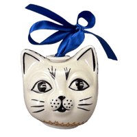 A picture of a Polish Pottery Cat Head Ornament (Ruby Bouquet) | K142S-DPCS as shown at PolishPotteryOutlet.com/products/cat-head-ornament-ruby-bouquet-k142s-dpcs