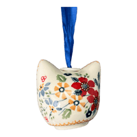 A picture of a Polish Pottery Cat Head Ornament (Ruby Duet) | K142S-DPLC as shown at PolishPotteryOutlet.com/products/cat-head-ornament-ruby-duet-k142s-dplc