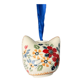 Polish Pottery Cat Head Ornament (Ruby Duet) | K142S-DPLC Additional Image at PolishPotteryOutlet.com