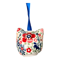 A picture of a Polish Pottery Cat Head Ornament (Full Bloom) | K142S-EO34 as shown at PolishPotteryOutlet.com/products/cat-head-ornament-full-bloom-k142s-eo34