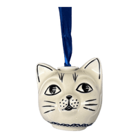 A picture of a Polish Pottery Cat Head Ornament (Blue Life) | K142S-EO39 as shown at PolishPotteryOutlet.com/products/cat-head-ornament-blue-life-k142s-eo39