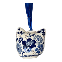 A picture of a Polish Pottery Cat Head Ornament (Blue Life) | K142S-EO39 as shown at PolishPotteryOutlet.com/products/cat-head-ornament-blue-life-k142s-eo39