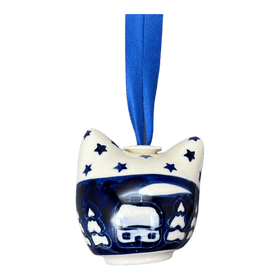 Polish Pottery Cat Head Ornament (Winter's Eve) | K142S-IBZ Additional Image at PolishPotteryOutlet.com
