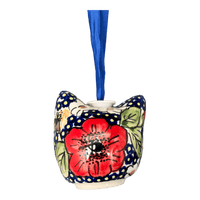 A picture of a Polish Pottery Cat Head Ornament (Poppies & Posies) | K142S-IM02 as shown at PolishPotteryOutlet.com/products/cat-head-ornament-poppies-posies-k142s-im02