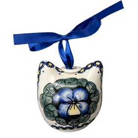 Polish Pottery Cat Head Ornament (Pansies) | K142S-JZB Additional Image at PolishPotteryOutlet.com
