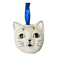 A picture of a Polish Pottery Cat Head Ornament (Poppy Persuasion) | K142S-P265 as shown at PolishPotteryOutlet.com/products/cat-head-ornament-poppy-persuasion-k142s-p265