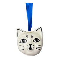 A picture of a Polish Pottery Cat Head Ornament (Wildflower Delight) | K142S-P273 as shown at PolishPotteryOutlet.com/products/cat-head-ornament-wildflower-delight-k142s-p273