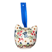 A picture of a Polish Pottery Cat Head Ornament (Wildflower Delight) | K142S-P273 as shown at PolishPotteryOutlet.com/products/cat-head-ornament-wildflower-delight-k142s-p273