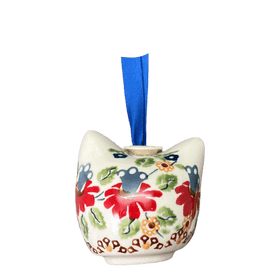 Polish Pottery Cat Head Ornament (Mediterranean Blossoms) | K142S-P274 Additional Image at PolishPotteryOutlet.com
