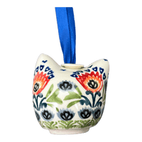 A picture of a Polish Pottery Cat Head Ornament (Floral Fans) | K142S-P314 as shown at PolishPotteryOutlet.com/products/cat-head-ornament-floral-fans-k142s-p314