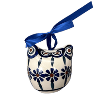 A picture of a Polish Pottery Cat Head Ornament (Floral Peacock) | K142T-54KK as shown at PolishPotteryOutlet.com/products/cat-head-ornament-floral-peacock-k142t-54kk
