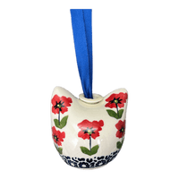 A picture of a Polish Pottery Cat Head Ornament (Poppy Garden) | K142T-EJ01 as shown at PolishPotteryOutlet.com/products/cat-head-ornament-poppy-garden-k142t-ej01