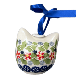 Polish Pottery Cat Head Ornament (Holly in Bloom) | K142T-IN13 Additional Image at PolishPotteryOutlet.com