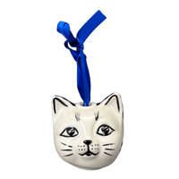 A picture of a Polish Pottery Cat Head Ornament (Flower Power) | K142T-JS14 as shown at PolishPotteryOutlet.com/products/cat-head-ornament-flower-power-k142t-js14